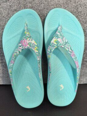REEL Legends Women's Flip Flops Aqua Turquoise Floral Tropical M5 W7 EU 38